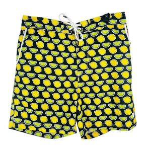 NWT Mens L Beach Bros Swim Trunks Shorts‎ Lemon Lime Black Drawstring Mesh Lined